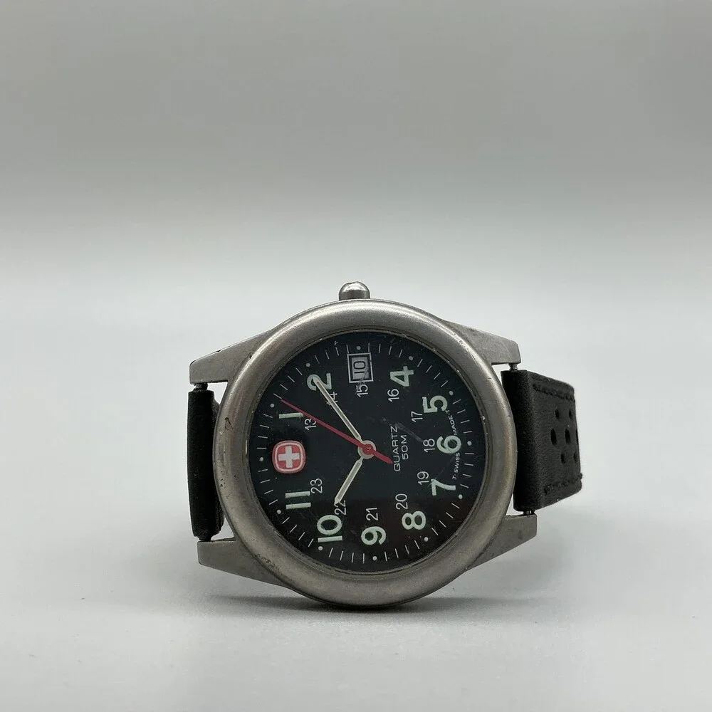 Vintage Wenger Marlboro Unlimited Men Watch 37mm Black Dial Leather New Battery